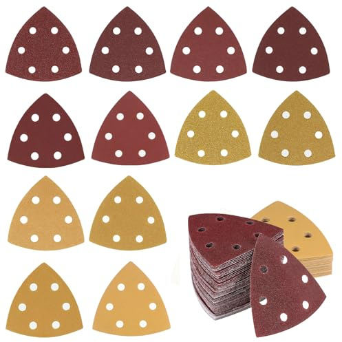 Schleifpapier für Dreieckschleifer 120 Stück, Klett 6 Loch Deltaschleifer | Schleifblätter für Multischleifer, Körnungen 60 bis 320, 93x93 mm, Aluminiumoxid für Holz und Metall, Ecken und Kanten