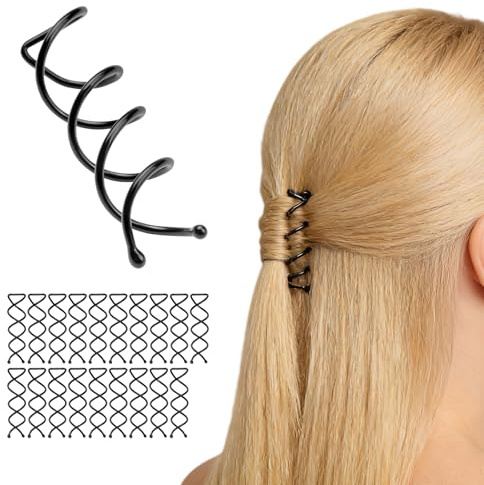 20 Pcs Twist Spiral Hair Pins for Buns Black Spiral Hairpins Hair Twists, Metal Black Spirals Bobby Pin with Round Tips for Women DIY Hairs Styles