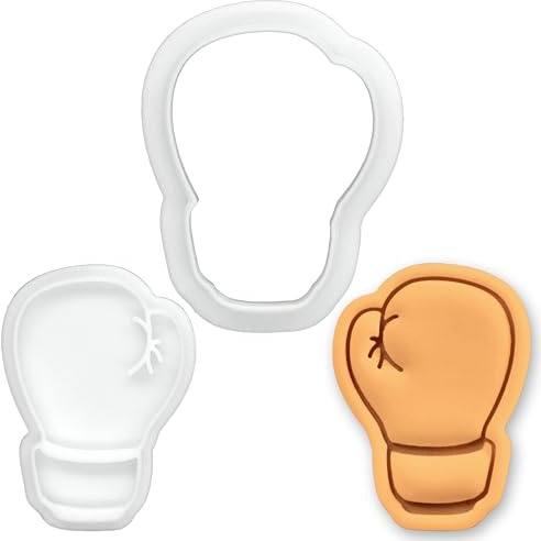 BAKERLOGY Mini Emporte-pièce et Tampon Gant de Boxe (Vue Arrière) – Motifs Gants de Sparring, Embosseur Fondant pour Pâtisserie Thème Sport, Cupcakes Fight Night, Décoration de Dessert Athlète