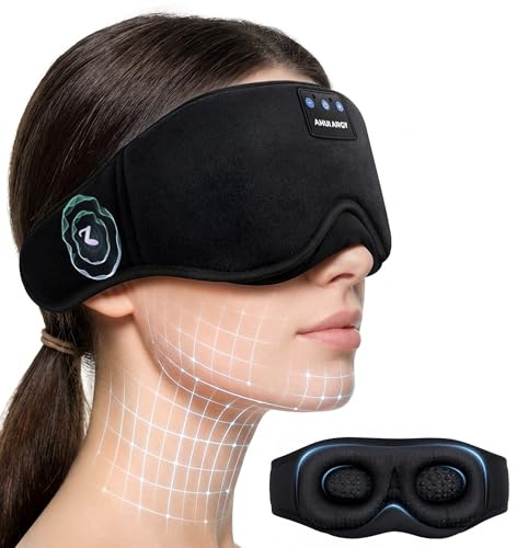 Masque de Sommeil avec écouteurs Bluetooth V5.4, Masque de Nuit Sans Fil peut Jouer 15 Heures Casque de Sommeil Bluetooth pour les Voyages,la Sieste, le Travail Posté