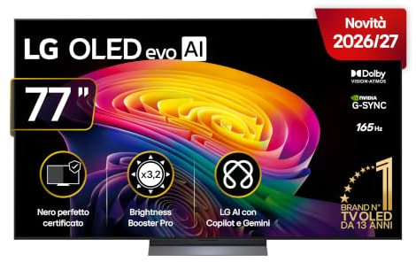 LG OLED evo AI 77 Pollici, Serie C6 2026 Smart TV 4K - OLED77C64LA | Hyper Radiant Color, Reflection Free Premium, Processore ?11 Gen3, Dual AI Engine, Dolby Vision & Atmos, VRR, G-Sync 4K@165Hz