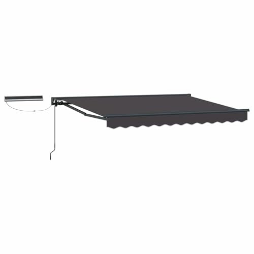 Fisinber Gelenkarmmarkise 3,5 x 2,5 m, Sonnenschutz für Terrasse und Garten, Markise mit Fernbedienung und Handkurbel, Halb-Kassettenmarkise, Anthrazit Grau