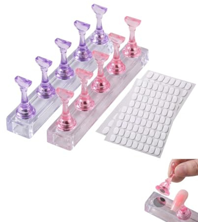 BTACGWP 2 Pcs Support Ongles Capsules Rose et Violet, Socle Acrylique avec 100 Autocollants, Présentoir et Support Ongle pour Pratique, Idéal pour Création de Press on Nails et Nail Art