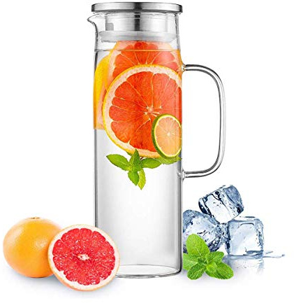 Hwagui, caraffa in vetro resistente al calore, per acqua e bevande 1200ml/41oz glass water carafe pitcher, 1200ml/41oz