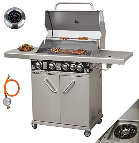 Vaiko Chef 4 Gasgrill Echte Edelstahl Konstruktion Grillstation Grillwagen 4+1