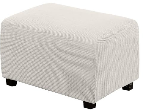 BXFUL Funda Otomana Funda de Reposapiés de Sofá Jacquard Funda de Puf Elástica Cubierta Protectora para Taburete Rectángulo con Parte Inferior Elástica (X-Large,Dientes Blancos)