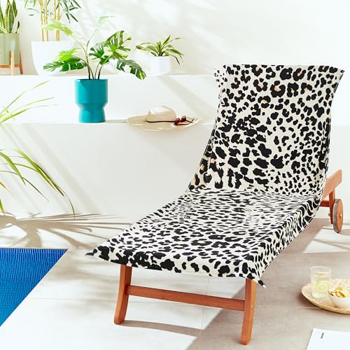 Catherine Lansfield Leopard Cotton 78x200cm Beach Sun Lounger Towel Natural
