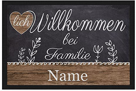 Print Royal Personalisierte Fußmatte mit Namen - Herzlich Willkommen - Geschenke zum Einzug | rutschfest, 90x60cm mit Gummirand