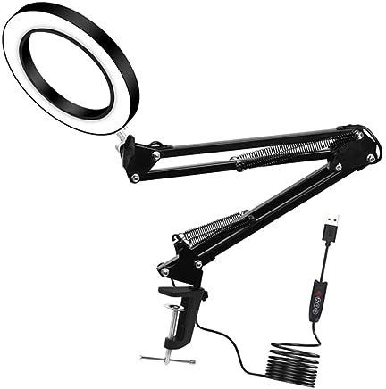 DOITOOL Schreibtischlampe Mit Led-lupenleuchte Einziehbarem Arm Neigung Drehung Farbtemperatur Helligkeit Für Lesen Handwerk Schweißen Schwarz