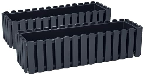 Tymar Blumenkasten landhausstil, Balkonkasten lattenoptik, Pflanzkasten Landhaus, 2er-Pack, Garten, Balkon, Terrasse (Anthrazit, 60 cm)