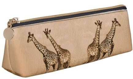 HAHAFU Federmäppchen mit zwei Giraffen, die auf dem Barren laufen, niedliches Federmäppchen für Mädchen und Jungen, bedrucktes Leder, Schreibwaren-Organizer, Box, Schule, Bürobedarf, weiß,