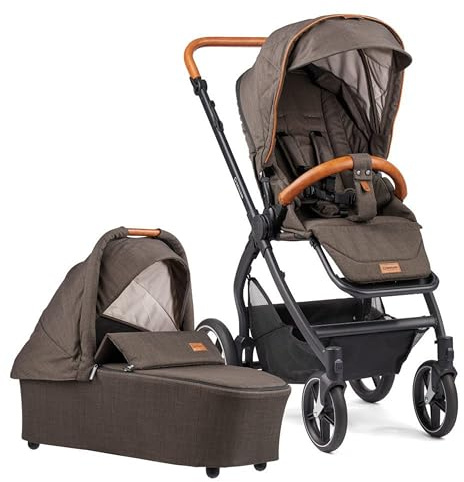 Gesslein Kinderwagen 3 in 1 FX4 STYLE, Baby Erstausstattung (leichtes Kinderwagen Set mit Liege- und Sitzoption, individuell einstellbar, Fünf-Punkt-Sicherheitsgurt), Mokka