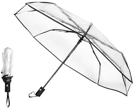 Shengxi Parapluie Transparent Pliant Automatique Trois Plis, Portatif pour Voyage et Mariages