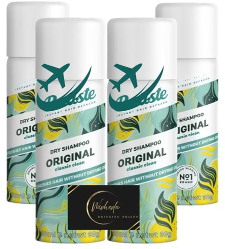 Travel Size Dry Shampoo Bundle with Original No Rise Shampoo, 50ml Pack of 4, All Hair Types, Instant Hair Refresh For Oily and Greasy Hair and Wishesla Thank You Card
