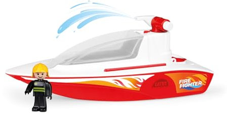 Lena BOAZZ Feuerwehrboot 36 cm, Spielzeugboot Indoor und Outdoor, für Kinder ab 2 Jahren, mit Wassertank und Spritzfunktion, in Buntem Schaukarton, Rot