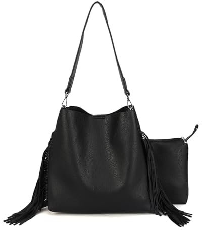 juctshee Boho Fringe Hobo Bags for Women,Faux Suede Shoulder Handbag with Removable Clutch, Large Capacity Crossbody Bag for Everyday Use