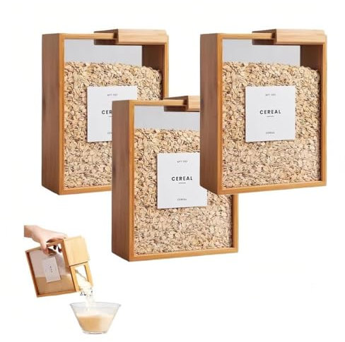 SAYEYBU Cereal Containers Storage, 2Pcs Food Storage Container, Bamboo Rice Dispenser with Removable Lids, Kitchen Cereal Containers,3pcs