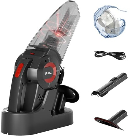 Whall Handheld Cordless Car Vacuums, Wet and Dry Use 9000Pa Strong Suction Vacuums, Rechargeable Portable Vacuum Cleaner with LED, Charging Dock, Lightweight Mini Vacuum for Car, Home and Office,Red
