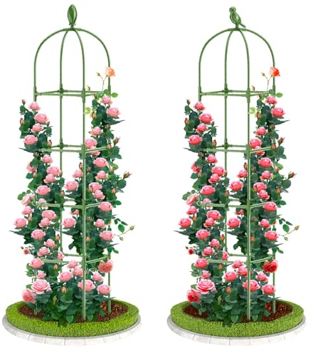 2 Pack Garden Obelisk Trellis, 70IN Tall Plant Support for Climbing Vine, Metal Covered Plastic Rustproof Heavy Duty Rose Trellis Indoor Outdoor (Green, 70 * 11.8 * 11.8IN(H*W*L))