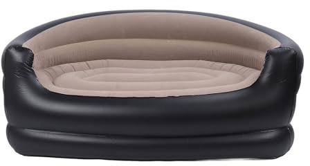 Hamwesh Uppblåsbar Soffa, Dubbel Uppblåsbar Soffa, Bekvämt PVC- och Sammetsmaterial med Mjuka Sittplatser, för inomhus- och Utomhusbruk (Kaffe)