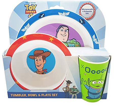 Toy Story Kids Tableware Set – 3 Piece Reusable PP Plate, Bowl & Cup Set for Children – Dinnerware Tableware Set for Mealtimes at Home, On Holiday or At Picnics – for 36 Months & Up