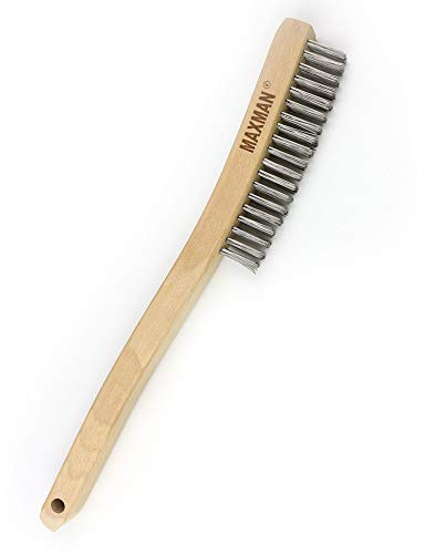 MAXMAN Wire Brush, Heavy Duty Stainless Steel Wire Brushes for Cleaning Rust, Grill Brush, Steel Brush for Paint Removal, Welding, Stiff Bristle Metal Brush with 14 Long Beech Handle, Large