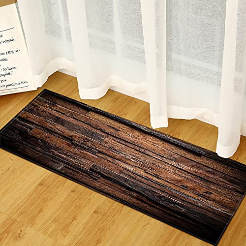 Morbuy Personalisierte Fußmatte Rutschfester Türvorleger mit 3D Holzdruck, Schmutzfangmatte Waschbar Fussmatte Innen Badteppiche (60x90cm,Braunes Holz)