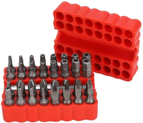 Agatige 33 Pezzi Punte per Cacciavite con prolunga portapunta magnetica, Sicurezza Bit Sets Tamper Proof Sicurezza Vite Hex Bit Head Set, 1/4 Kit Cacciavite Metrico - Scatola Rossa