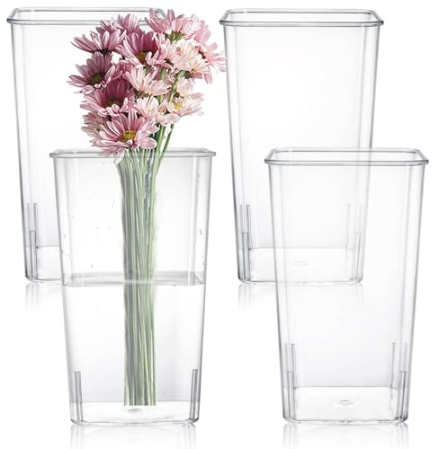 Suwimut 4 Pack Acrylic Square Vase, 12.5x23cm/5x9 Inch Tall, Clear, Unbreakable, Minimalist, Perfect for Home, Office, Wedding Decorations