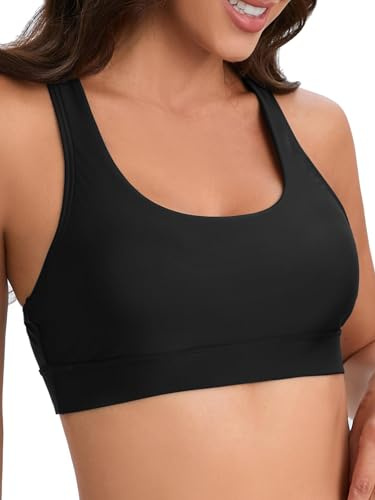 Racerback-Sport-Bade-BH für Damen, hoher Halsausschnitt, Bikini-Oberteil, schwarz, Workout-Badeanzug, nur gepolstertes Oberteil