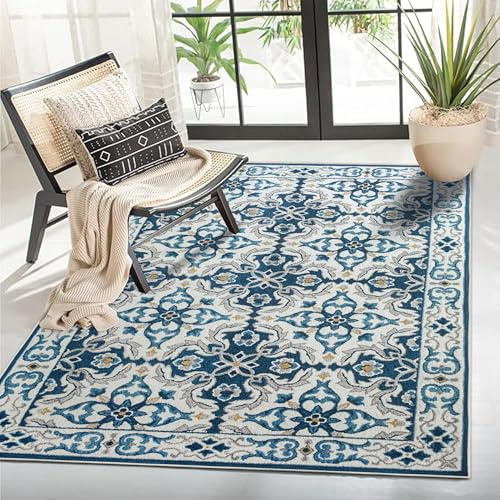 AMEHA Rugs Living Room - Blue Area Rugs for Bedroom Small Bedside mat 60x110 cm Anti Slip - Modern Carpet Non Shedding Traditional Style Durable Soft Low Pile Rug for Kids Room Easy Clean (Luna)