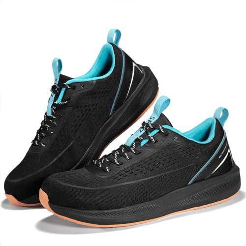 SPIEZ Arbeitsschuhe Herren, Nicht Stahlkappenschuhe Leicht Atmungsaktive Orthopädische Einlegesohlen Sicherheitsschuhe Schwarz EU40-46