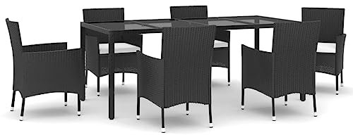 Gecheer 7-TLG. Garten Essgruppe, Sitzgruppe Garten, Essgruppe Outdoor, Garten Tisch und Stuhl, Gartengarnitur, Rattan Terrassenmöbel, Gartenmöbel Set