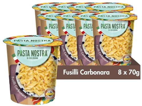 Pasta Nostra Instant Pasta Pots, Authentic Italian Creamy Carbonara Fusilli Pasta, Convenient & Quick Meal Solution, Pack of 8 x 70g Servings, Made in Italy, Ready to Eat in Just 5 Minutes