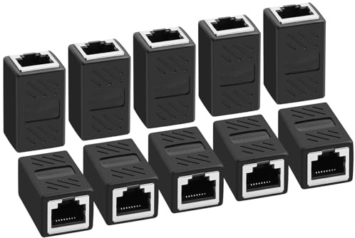 AXFEE RJ45-koppling, Ethernet-anslutning, RJ45-koppling hona till hona | LAN-förlängningsadapter, Cat7, Cat6, Cat5, Cat5e, kompatibel nätverkskablar hona till hona (svart 10 st)
