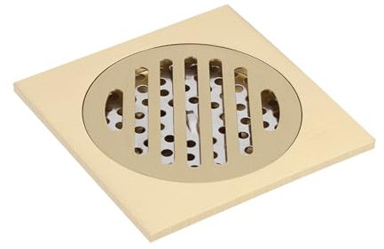 Yctze Desagüe de Piso Cuadrado de Latón Cepillado Dorado, Rejilla para Desagüe de Ducha de Baño, Colador de Latón Resistente y Duradero para Uso Doméstico