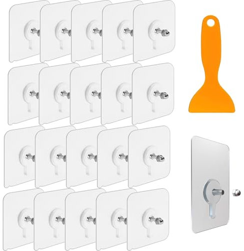 XdealCozyxc 20PCS Adhesive Picture Hooks, Transparent Waterproof No Nail Picture Hanging with Scraper