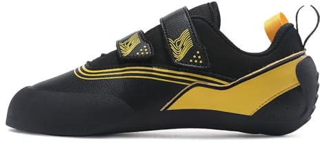 XingGYY Boulderschuhe Herren Damen,Kinder Boulderschuhe Wanderschuhe mit Doppelriemenverschluss - Leichte,atmungsaktive Kletterschuhe Geeignet für Jugendliche und Kinder (Black and Yellow,35)