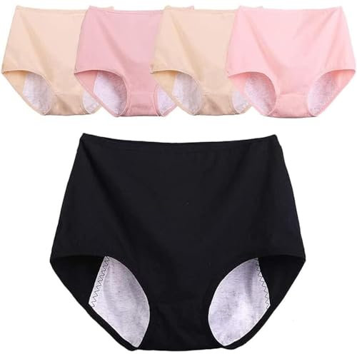 Menstruationsunterwäsche für Damen, Menstruationshöschen mit Hoher Taille, Postpartale Menstruationshöschen, Inkontinenz Unterwäsche, 5er-Pack Slips für Frauen und Mädchen(D,XXL)