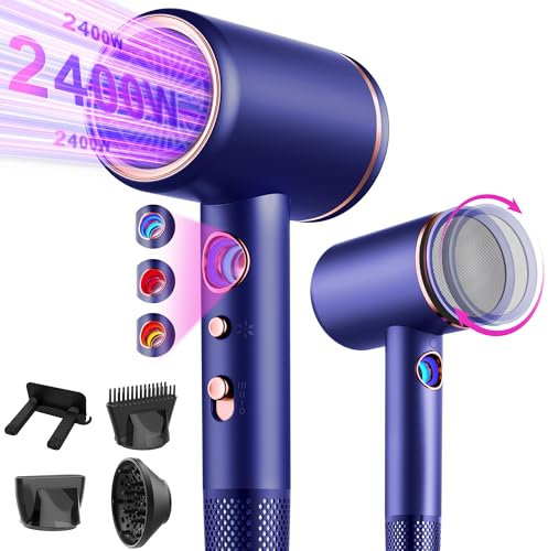 Tisoutec Föhn,Fön,Haartrockner Profi Ionen mit AC Motor 2400W Reisefön Diffusor|Haarfön 4-in-1|Heiß-/Kalttaste|2 Heiz&3 Geschwindigkeitsstufen|Hair Dryer mit Schnelle Aufheizung& Konstante Temperatur