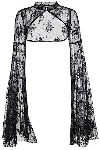 YINGWIN Goth Pizzo Bolero Donna Festivo Manica Lunga svasata Maniche con Spacco Gothic Abbigliamento Donna, Nero , L
