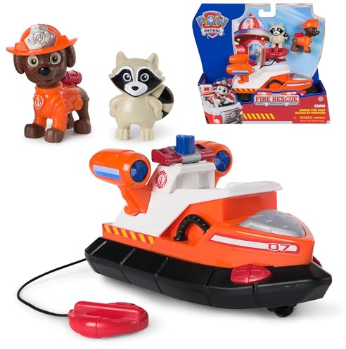 Paw Patrol Fire Rescue: Zuma Rescue Fire Boat with Action Figure, Launching Lifesaver, Raccoon and Toy Boat, Kids Toys for Boys and Girls Ages 3 and Up