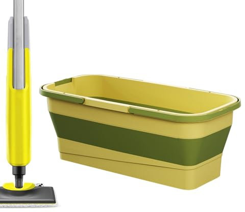 Eoixuqba Floor Mopping Bucket - 57 * 26.5 * 7cm Foldable Washing Basket With Handles, Foldable Water Pail Rectangular, Rectangular Handy Silicone Cleaning Bucket For Camping, Washing Car Yellow
