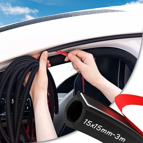 Jobon 3.05M Auto Türdichtung Selbstklebend EPDM Gummidichtung D-Profil | reduziert Windgeräusche und verbessert die Fahrzeugabdichtung, Schutz vor Wasser, Universal, für Oldtimer PKW SUV, 15×15mm