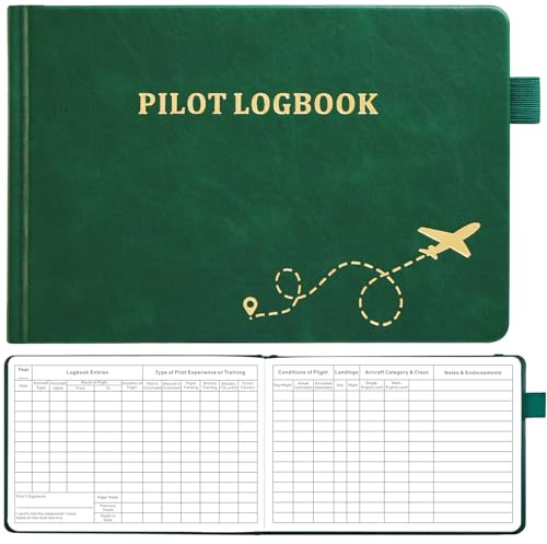 FAA-Compliant Pilot Logbook | Professional Flight Log Book for Student, Private & Commercial Pilots | 112 Pages, 48 Flights, 5.6 x 8.5 | Durable Aviation Logbook, Green