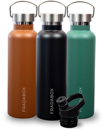 FRADABOX® Premium Edelstahl Trinkflasche „Lake“ 750ml, Auslaufsicher und Spülmaschinenfest, Outdoor Thermosflasche doppelwandig vakuumisoliert, Nachhaltig, BPA-Frei + Gratis Sportverschluss (Türkis)