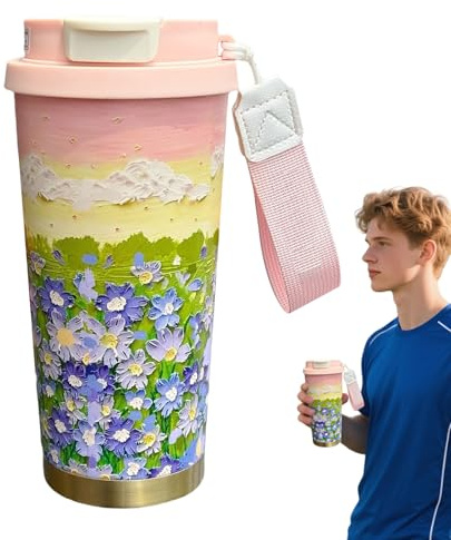 Générique Tasse Isotherme Pour Café, 500ml Mug Isotherme, Motif Deux Modes De Boisson Tasse Étanche Avec Dragonne Et Couvercle Pour Boissons Chaudes Ou Froides Hommes Femmes École Bureau Camping