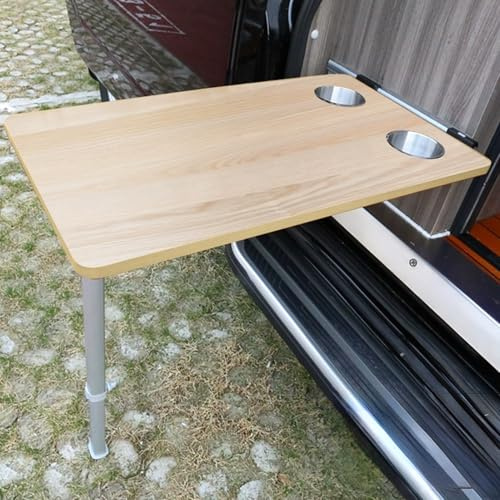 Snaweo Wandklapptisch, Wohnmobil-Wandtisch, Esstische, Camper-Tische, Mit 2 Wasserbecherschlitzen, for Wohnmobil, Boot, Camping-Picknick Im Freien, Multifunktional(Natural)