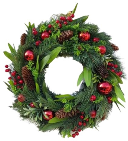 Xiyocadt Weihnachtskranz 40cm, Kunststoff Weihnachten Kranz zum Aufhängen, Künstlicher Tannenkranz mit Zapfen, Adventskranz Weihnachtsdeko für Haustür Fenster Wand Kamin