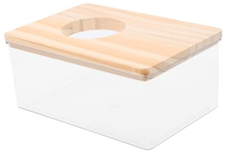 DIKACA Clear Acrylic Small Pet Sand Bath Box with Wooden Cover Hamster Toilet Bath for Dwarf Gerbil and Small Rodents Easy to Clean and Stylish
